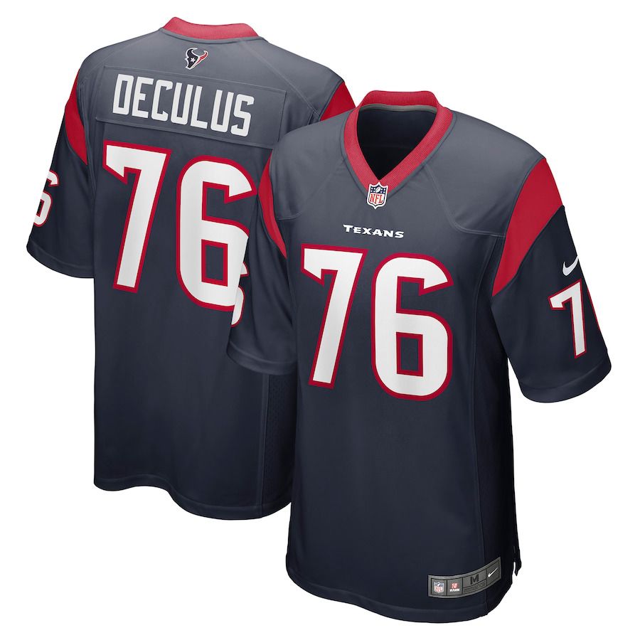 Men Houston Texans 76 Austin Deculus Nike Navy Game Player NFL Jersey